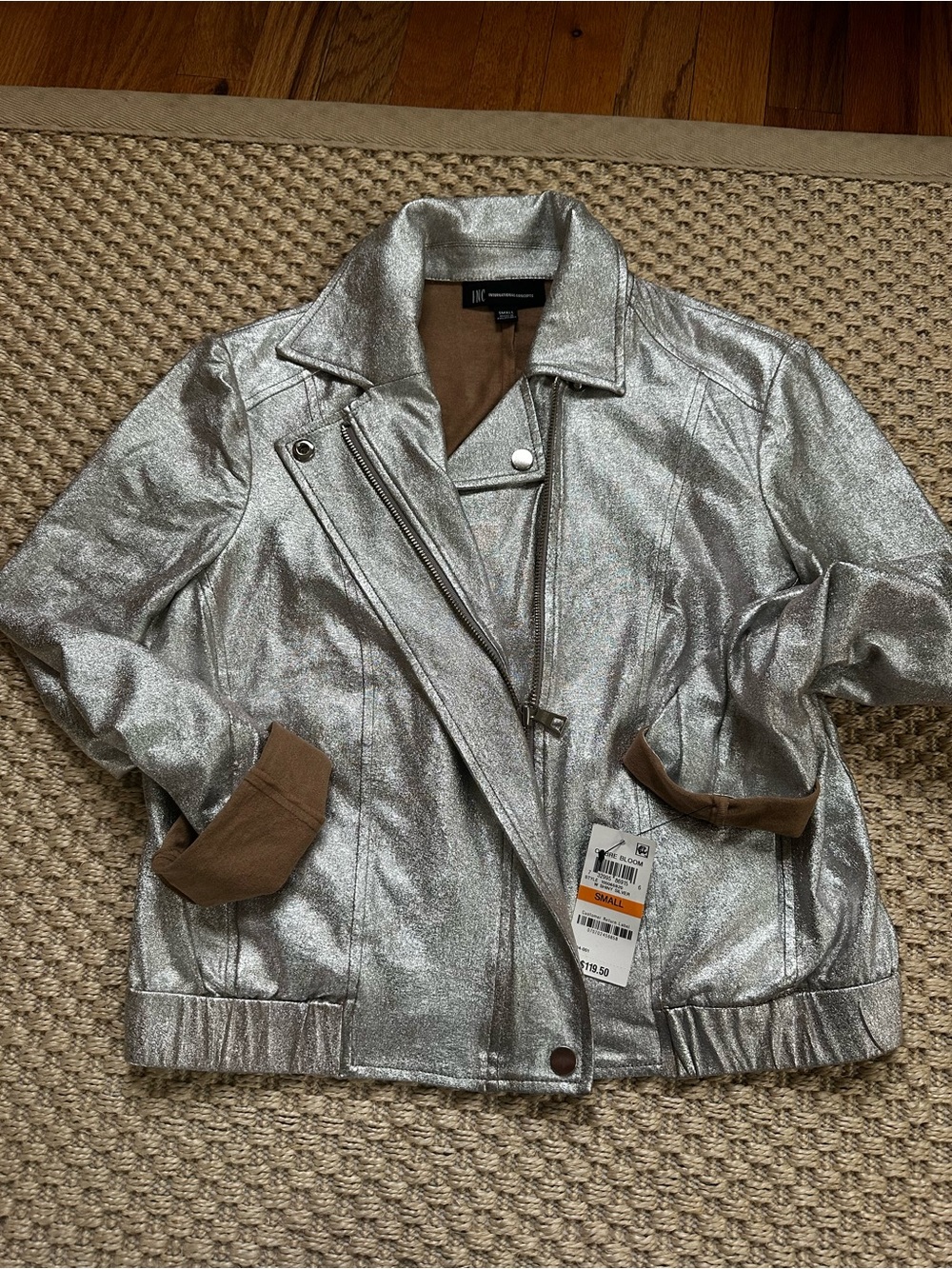 INC International Concepts Silver Metallic Moto Jacket NWT